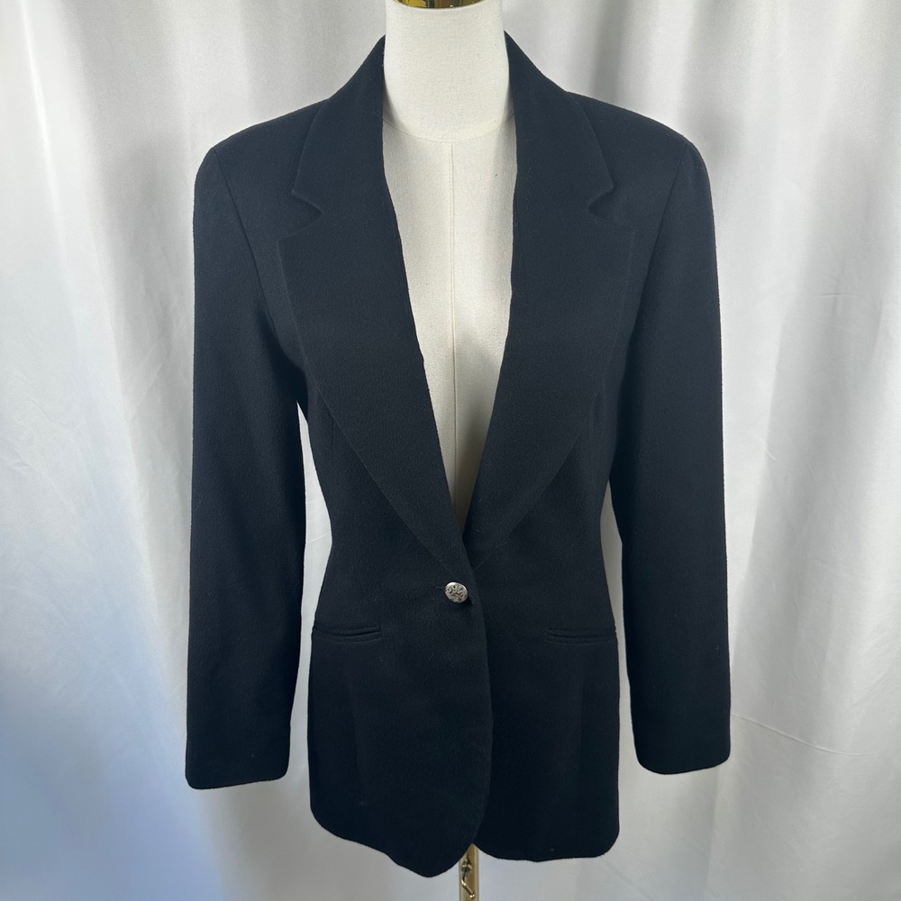 Guess Collection Blazer Womens 8 Black Wool Cashmere Jacket One Button Suit Top